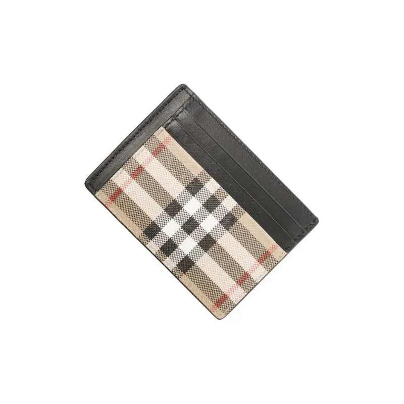 Burberry Vintage Cotton With Calfskin Leather Trim Card Holder Card Holder Men's Brown-3