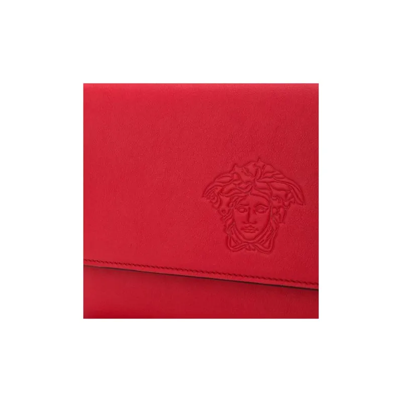 VERSACE Leather One Shoulder Handbag Crossbody Bag Women's Red-6