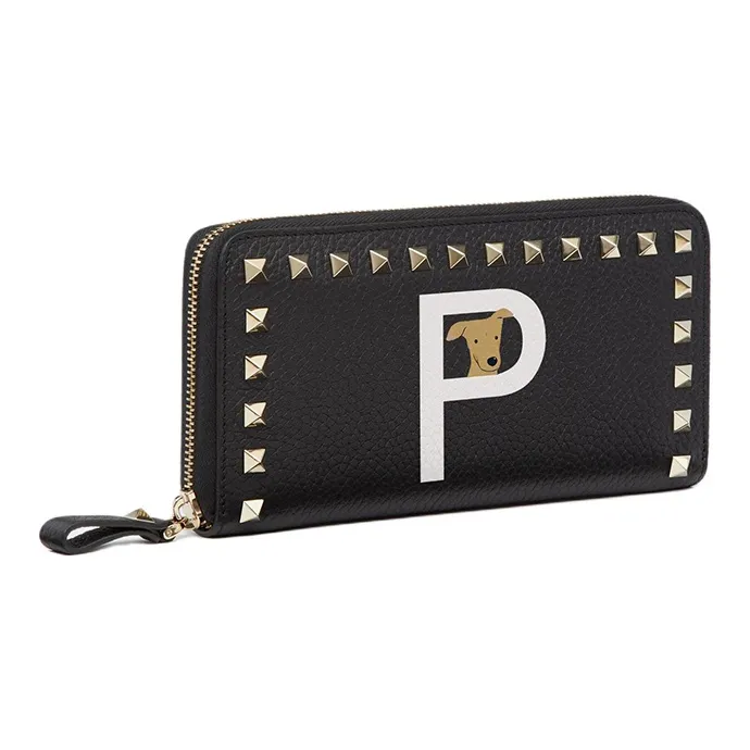 Valentino GARAVANI ROCKSTUD Grained Calfskin Wallet Women's Black & White-1