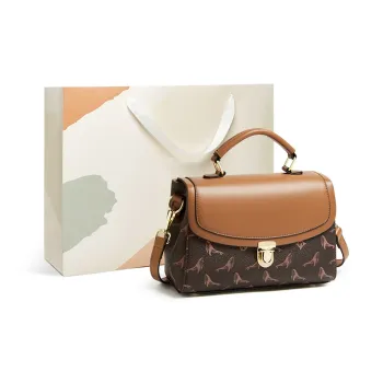 15 MINS PVC Synthetic Leather Shoulder Bag, Small Square Bag, One Shoulder Handbag Medium Size Women's Coffee
