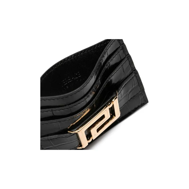 VERSACE Greca Goddess Cow Leather Card Holder Women's Black-3