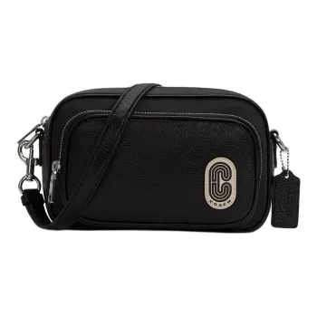 COACH Court Fabric With Leather Shoulder Bag Crossbody Bag Small Size Women's Black