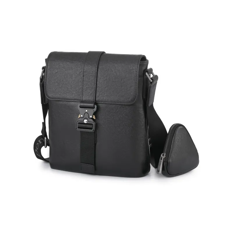 Chrisdien Deny Cow Leather Messenger Bag, Shoulder Bag Trumpets Men's Black-2