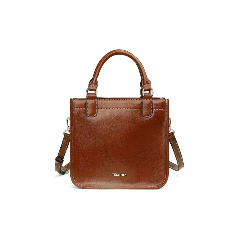 Teenmix Cow Leather Handbag, Shoulder Bag, Crossbody Bag, Bucket Bag Medium Size Women's Brown/Black/Green-1