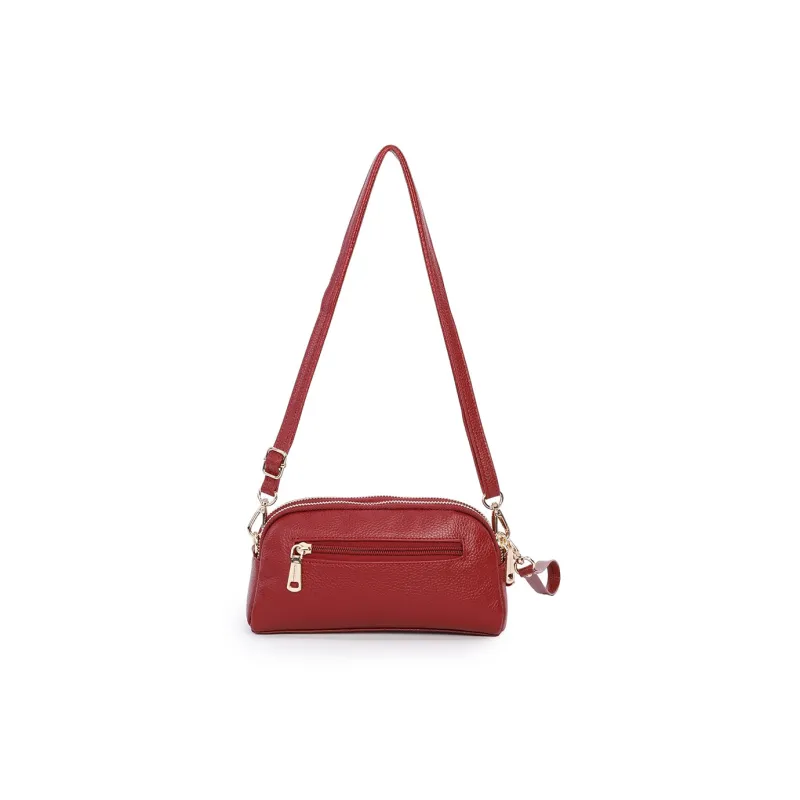 Dubaolu Cow Leather With Synthetic Leather Handheld Shoulder Bag, Crossbody Bag Medium Size Women's Burgundy/Black-3