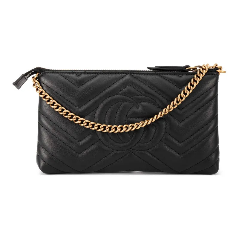 GUCCI Quilting Leather Chain Shoulder Bag Crossbody Bag Women's Black-4