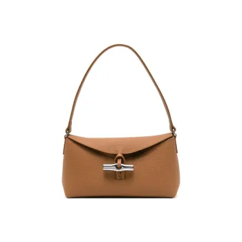LONGCHAMP Roseau Grain Cow Leather Shoulder Bag, Crossbody Bag, Handbag Small Size Women's Camel Brown