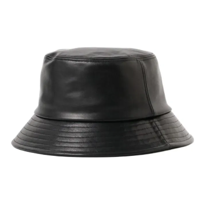 Beams Sheepskin Pigskin Leather Bucket Hats Men's Black-0