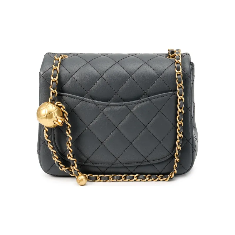 CHANEL Lambskin Chain Bag, Shoulder Bag, Crossbody Bag Women's Dark Gray-2