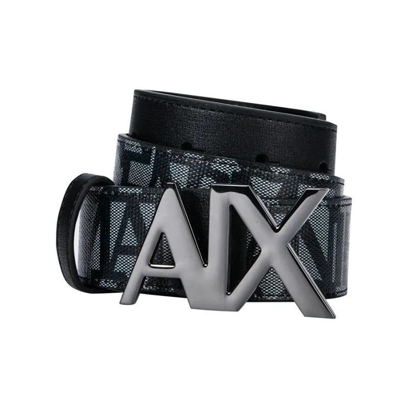 ARMANI EXCHANGE Letter Cut Out Smooth Buckle Leather Belts Women's Black Width  3CM-1