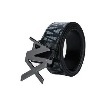 ARMANI EXCHANGE Letter Cut Out Smooth Buckle Leather Belts Women's Black Width  3CM