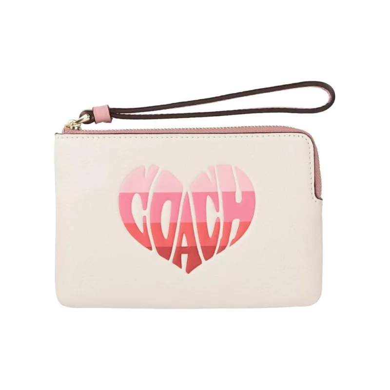 COACH Wristlet Leather Wrist Bag Coin Purse, Clutch Small Size Women's White-2