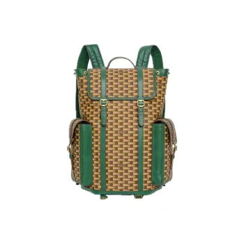 BALLY Fabric With Calfskin Backpack Large Size Men's Multiple Brown & Green