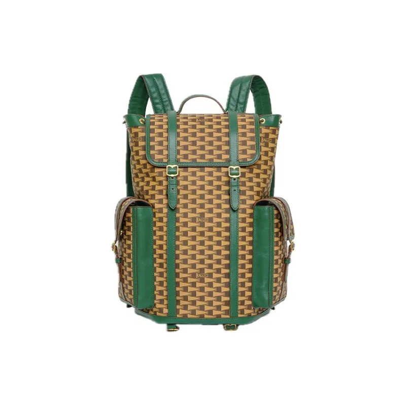 BALLY Fabric With Calfskin Backpack Large Size Men's Multiple Brown & Green-0