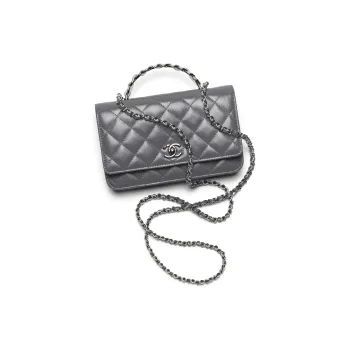 CHANEL Wrinkled Calfskin Wallet, Shoulder Bag, Crossbody Bag, Handbag Regular Women's Gray