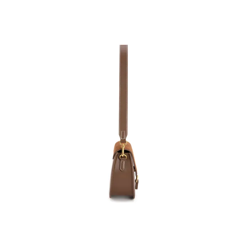 VENOF Cow Leather Saddle Bag, Shoulder Bag Women's Roman Hair/Vanji Coffee-6