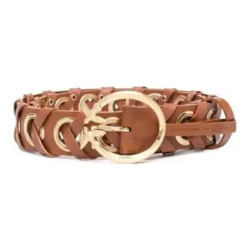 PINKO Logo Buckle Pin Buckle Leather Belts Women's Brown Width: 4cm