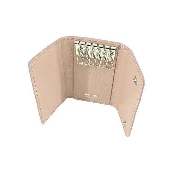 MIU MIU Calfskin Key Pouch Wallets Women's Pink-3