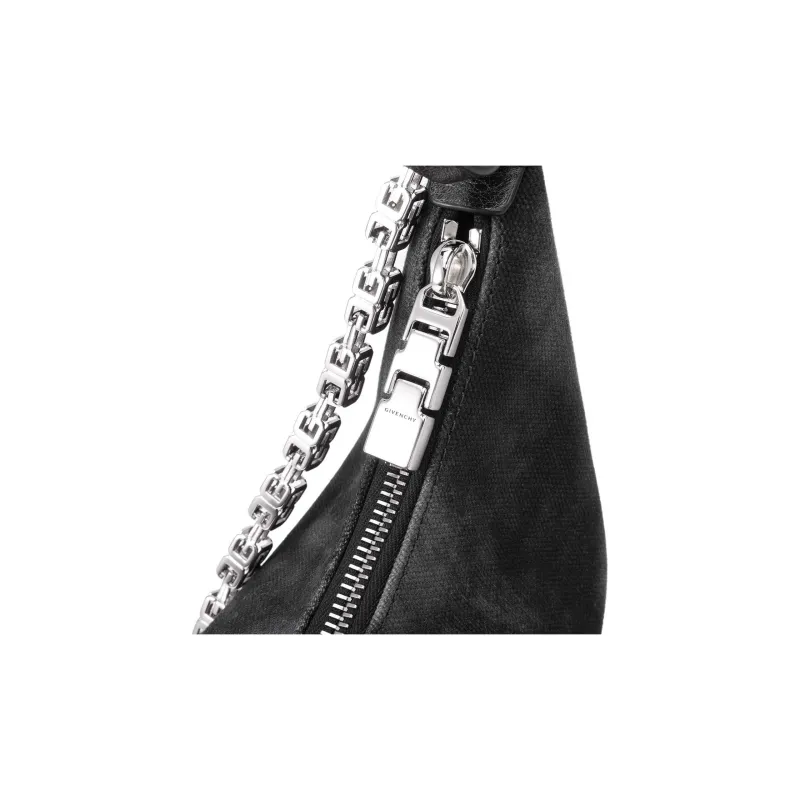 GIVENCHY Cut out Fabric With Cow Leather Handbag, Shoulder Bag Small Size Women's Black-6