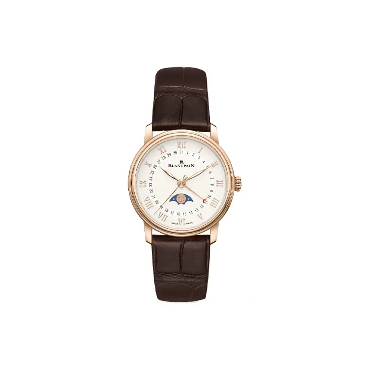 BLANCPAIN VILLERET Automatic Mechanical Movement Unisex Watch 33.2mm White Dial 18K Rose Gold Watch Case-0