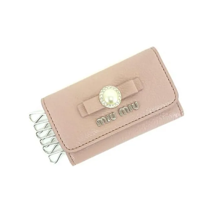 MIU MIU Calfskin Key Pouch Wallets Women's Pink-2