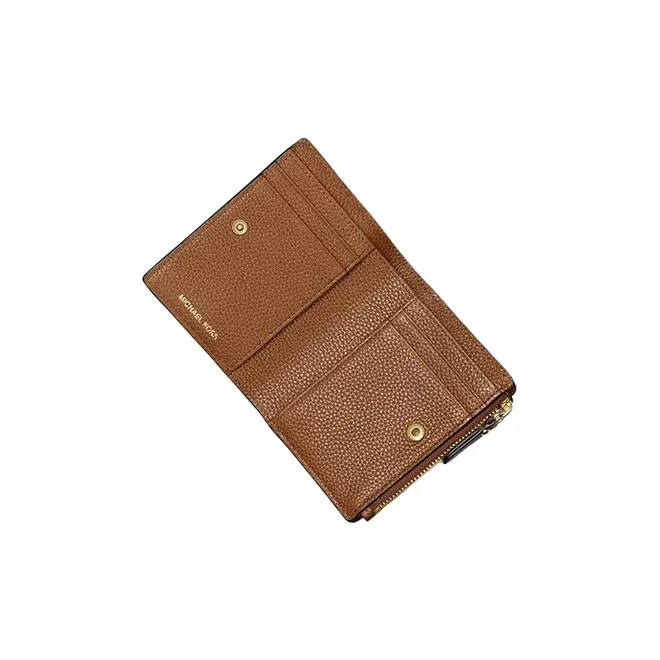 MICHAEL KORS Jet Set Cow Leather Card Holder, Coin Purse, Wallet Women's Caramel Brown-4