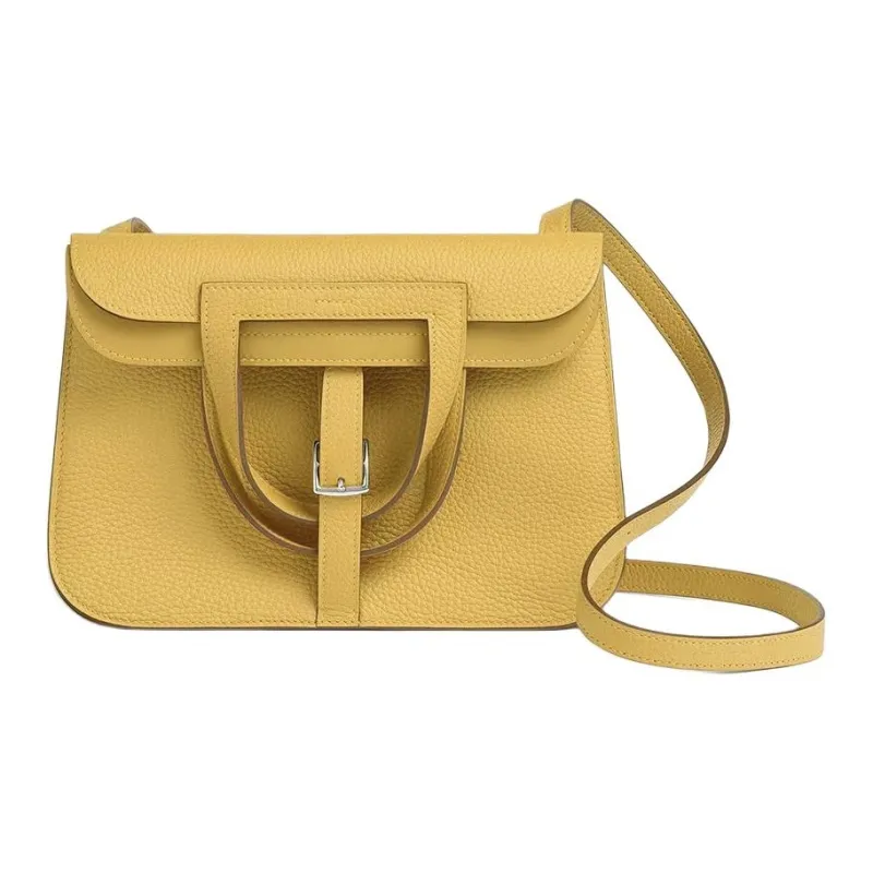 HERMES Halzan Clemence Bullock Leather Horse Shoe Bag Shoulder Bag Crossbody Bag Women's Sunshine Gold & Yellow-0