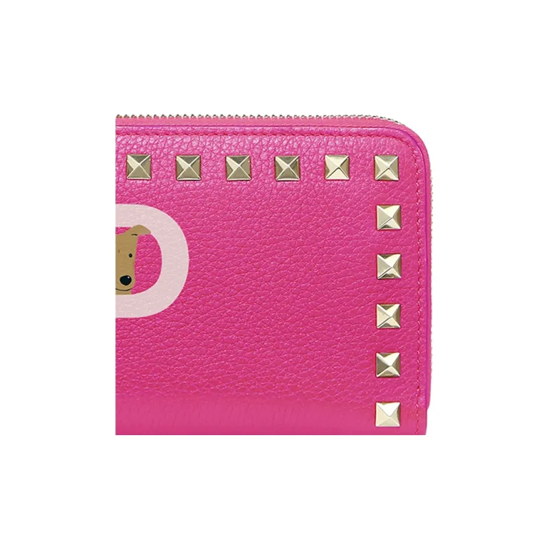 Valentino ROCKSTUD Grained Calfskin Wallet Women's Pure Fuchsia With Sunflower-3