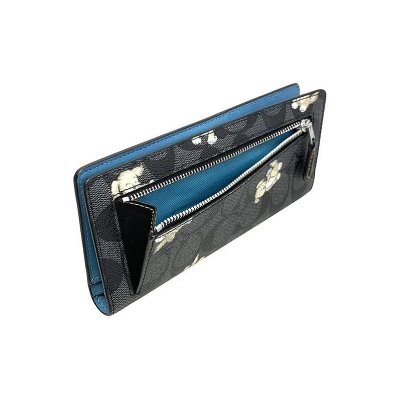COACH Slim Wallet Iconic Coated Canvas With Smooth Leather Card Holder Wallet Regular Women's Black-2