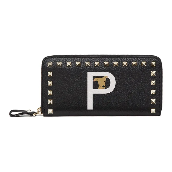 Valentino GARAVANI ROCKSTUD Grained Calfskin Wallet Women's Black & White-0