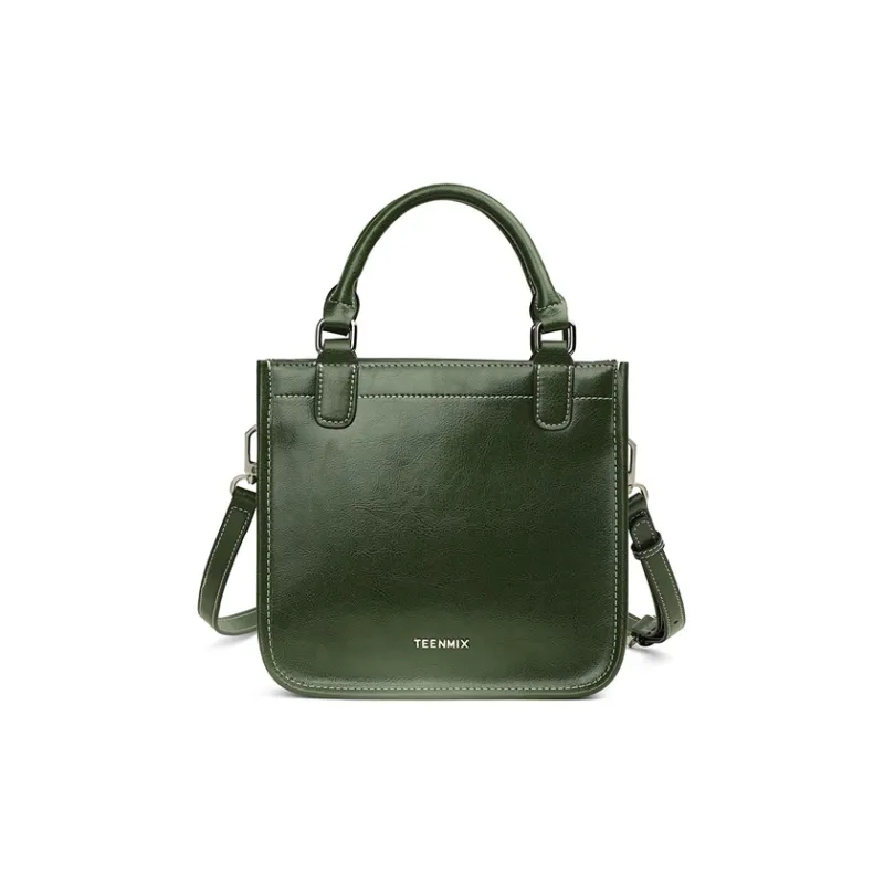 Teenmix Cow Leather Handbag, Shoulder Bag, Crossbody Bag, Bucket Bag Medium Size Women's Brown/Black/Green-6