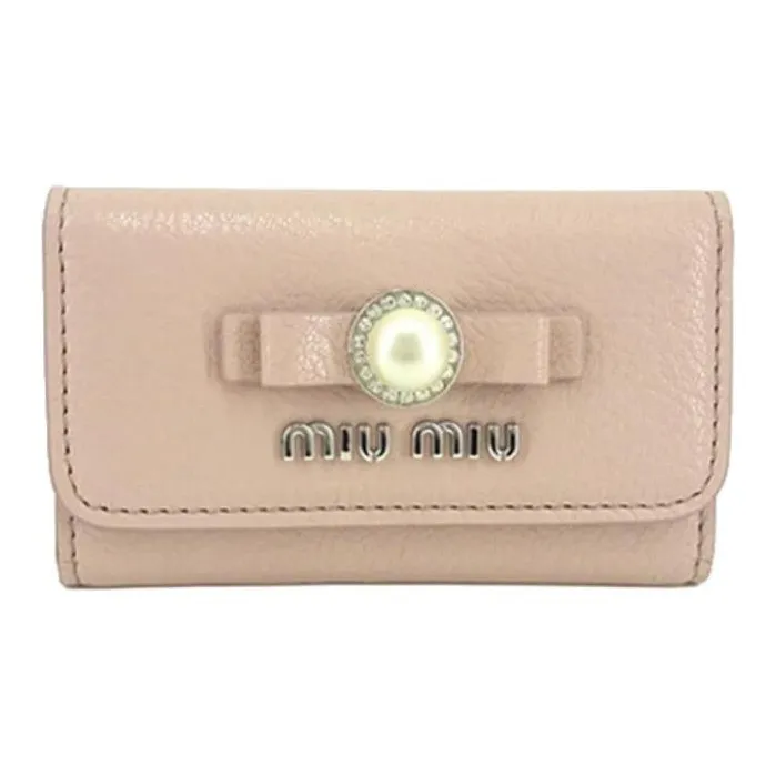 MIU MIU Calfskin Key Pouch Wallets Women's Pink-0