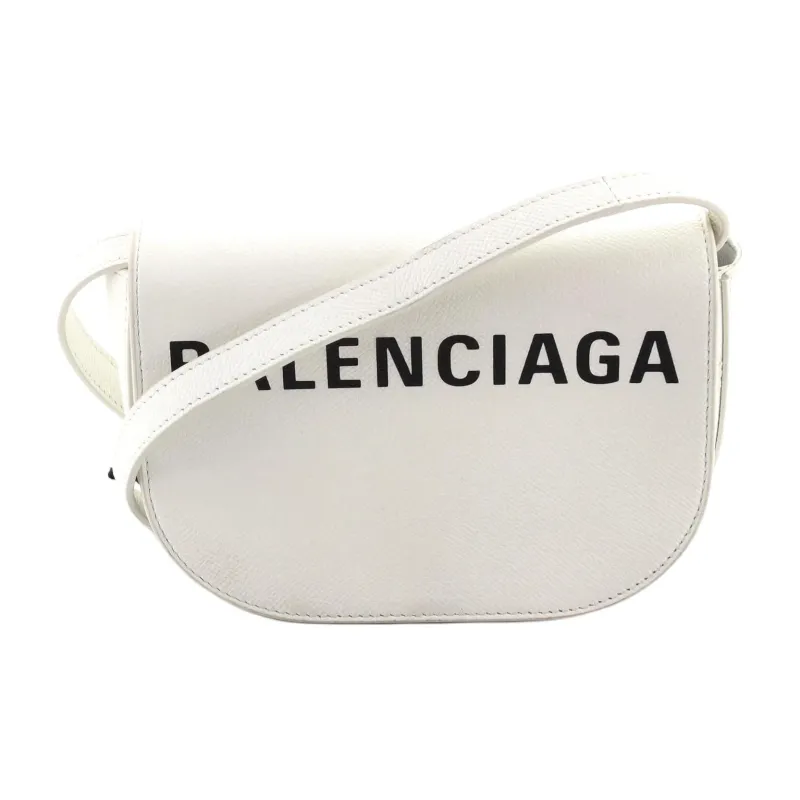 Balenciaga Leather Saddle Bag Shoulder Bag Crossbody Bag Women's White-0