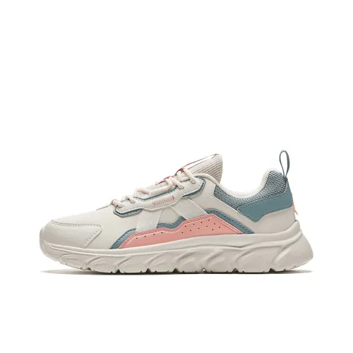 Anta Cushioned Wear Resistant Breathable Low Top Running Shoes Women's White Pink Cyan