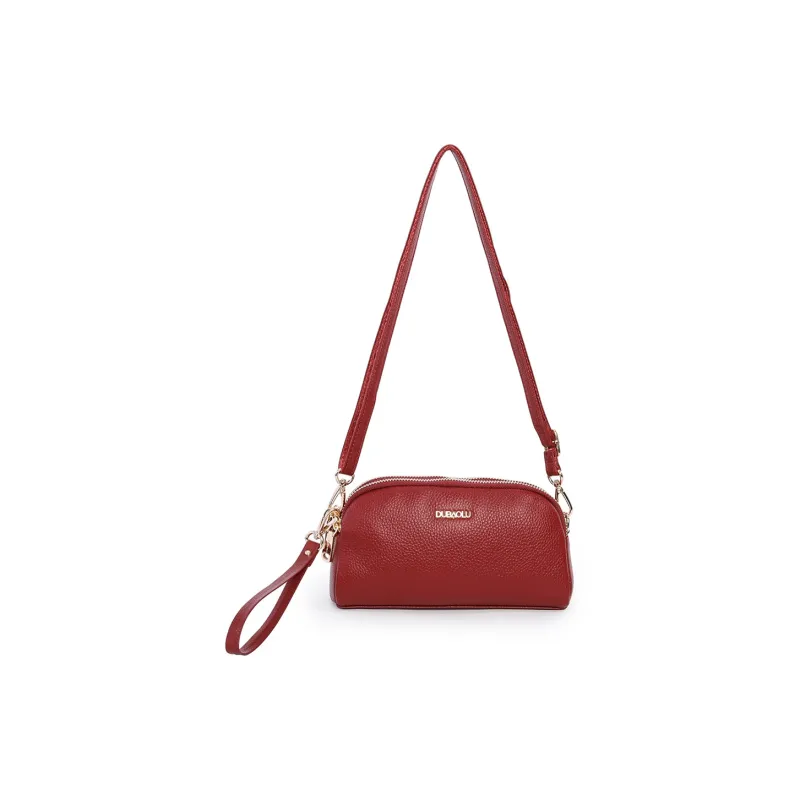 Dubaolu Cow Leather With Synthetic Leather Handheld Shoulder Bag, Crossbody Bag Medium Size Women's Burgundy/Black-1