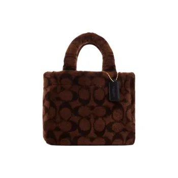 COACH Shearling Tote Bag Shopping Bag Handbag Small Size Women's Chocolate Brown