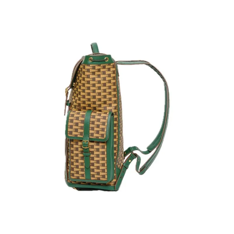 BALLY Fabric With Calfskin Backpack Large Size Men's Multiple Brown & Green-2