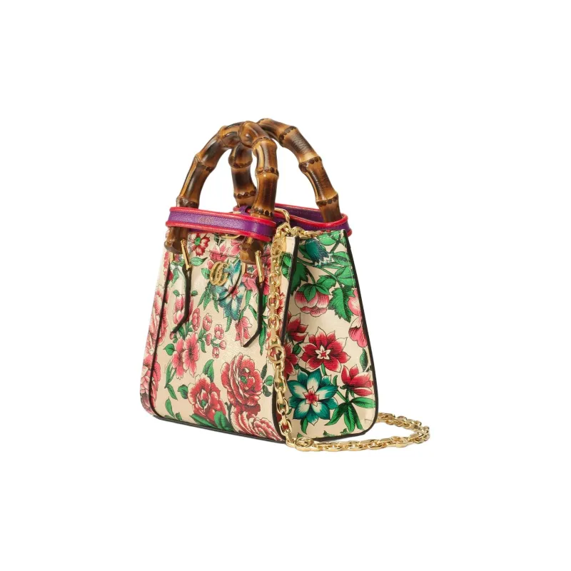 GUCCI Diana Bamboo With Canvas Tote Bag Shopping Bag Handbag Medium Size Women's Multicolor-1