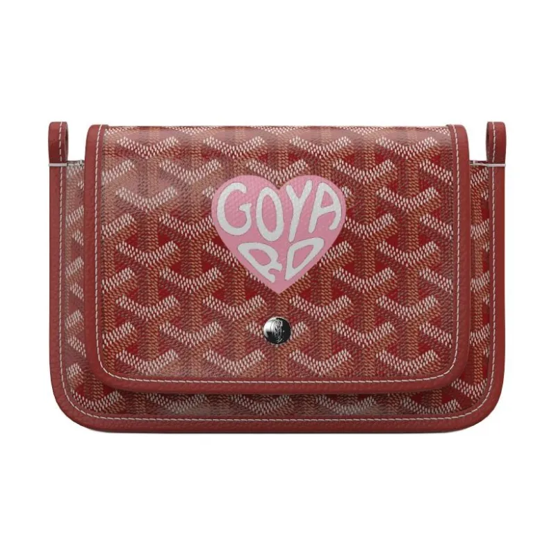 GOYARD Plumet Canvas With Leather Envelope Bag Crossbody Bag Shoulder Bag Unisex Red & Light Pink Small Heart-0