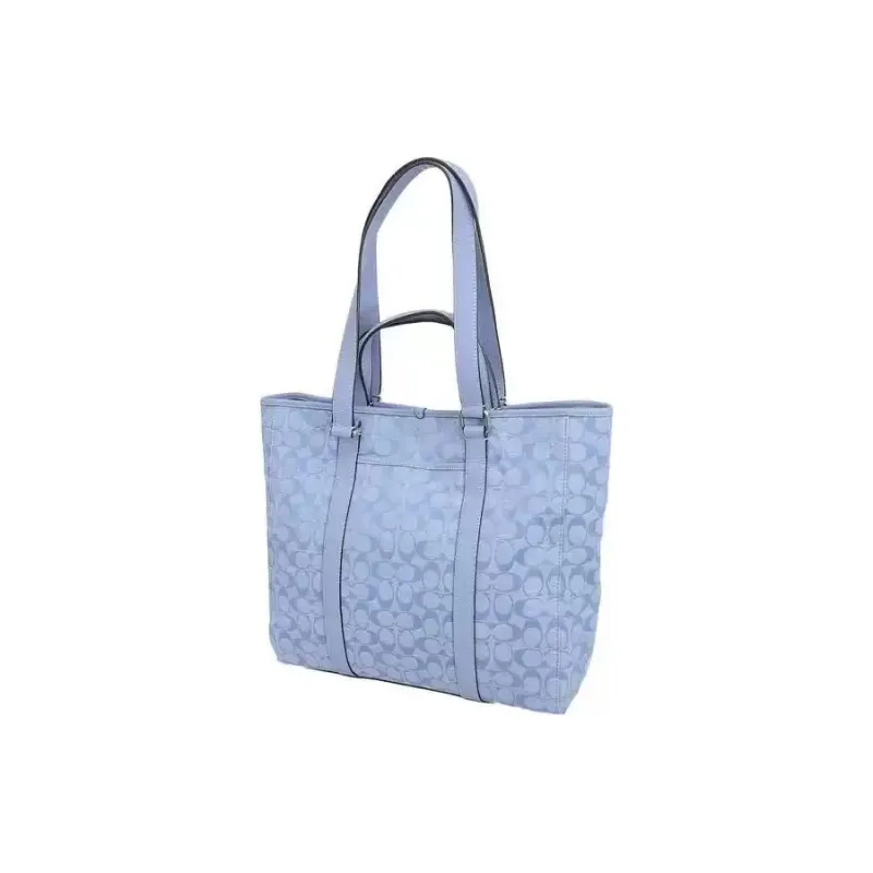 COACH Denim With Leather Tote Bag Shopping Bag Shoulder Bag Handbag Unisex Light Blue-2