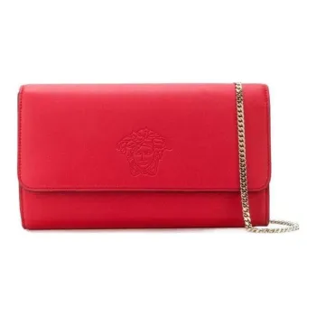 VERSACE Leather One Shoulder Handbag Crossbody Bag Women's Red
