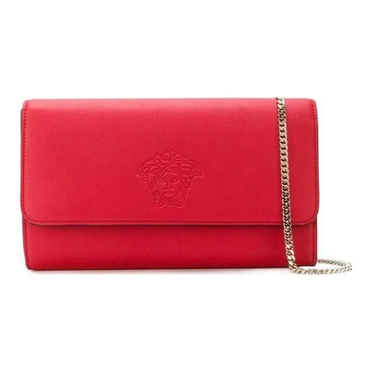 VERSACE Leather One Shoulder Handbag Crossbody Bag Women's Red-0