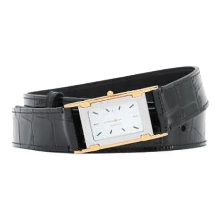 Burberry Embossed Pattern Leather Belts Men's Black Width: 3CM-0