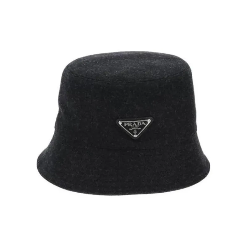 PRADA Calfskin Wool Bucket Hats Men's Black-0