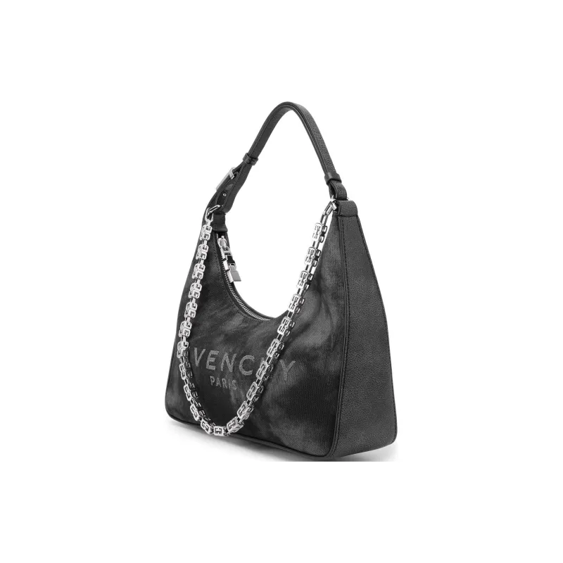 GIVENCHY Cut out Fabric With Cow Leather Handbag, Shoulder Bag Small Size Women's Black-2