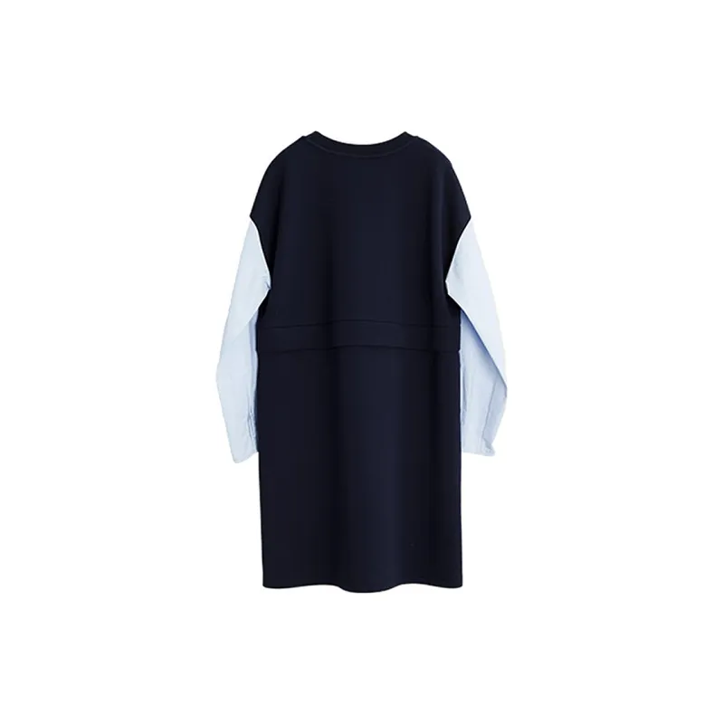 ELLE Long Sleeved Dress Women's Navy Blue-1