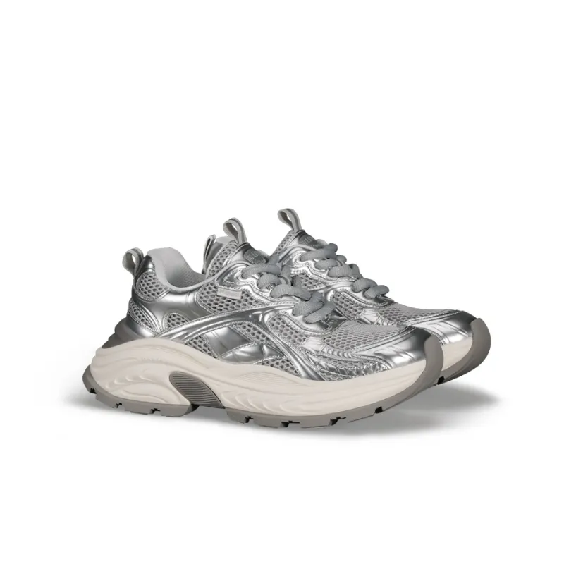 WANDER AROUND Cushioning, Slip Resistant, Lightweight, Height Enhancing Chunky Sneakers Women's Silver-2