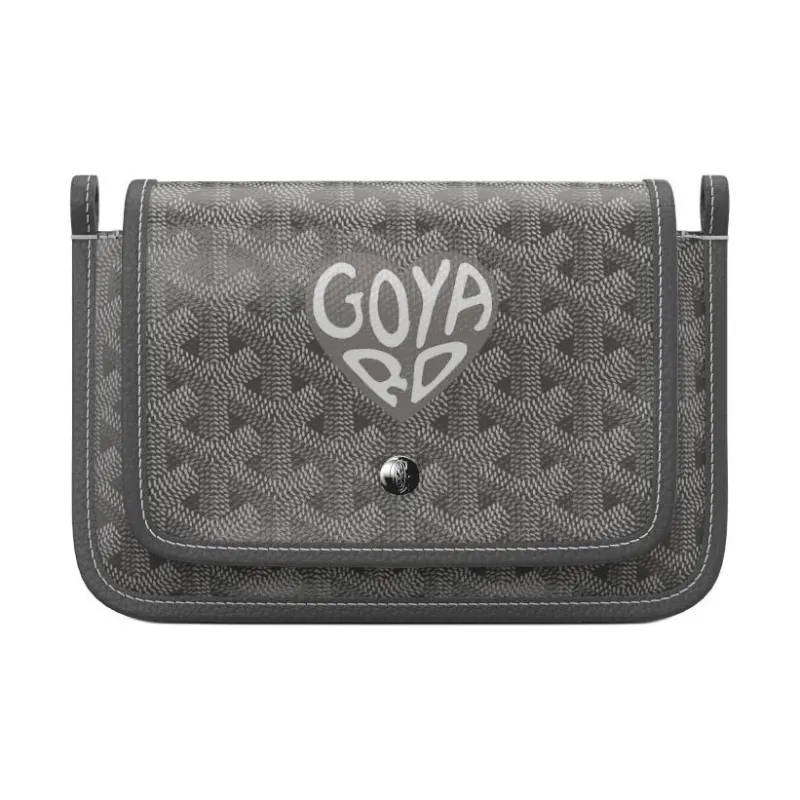 GOYARD Plumet Canvas With Leather Envelope Bag Crossbody Bag Shoulder Bag Unisex Gray Patchwork Gray Small Heart-0