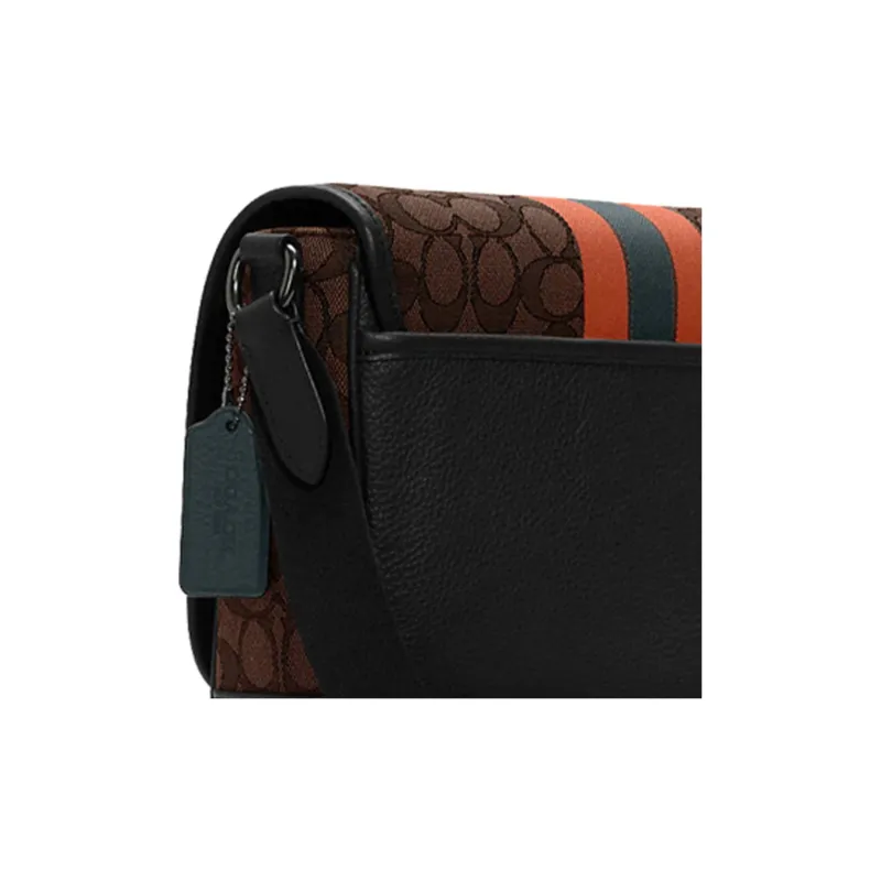 COACH Thompson Pebbled Leather Shoulder Bag Crossbody Bag Small Size Men's Brown & Dark Blue-3