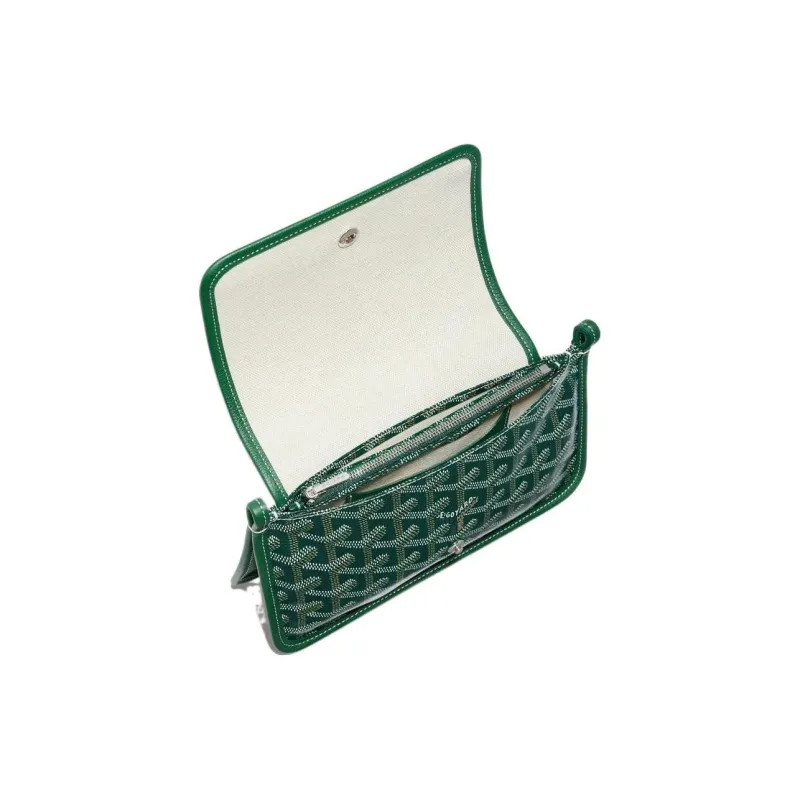 GOYARD Plumet Canvas With Leather Envelope Bag Crossbody Bag Shoulder Bag Small Size Unisex Green And Gray Small Heart-4